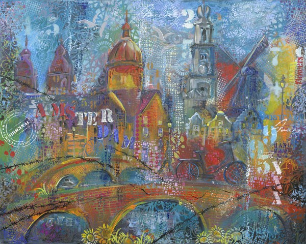 Mizo, ABSTRACT CITY (Stadt, Gebäude, Fantasy, Architktur, moderne Malerei, zeitgenössisch, Wunschgröße, Jugendzimmer, Wohnzimmer, Malerei)