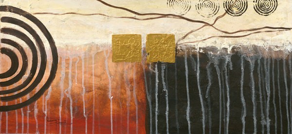 Umang Kikani, THE EMERGENCE (Abstrakt, Malerei, geometrische Formen, Kreise, Rechtecke,  Wohnzimmer, Treppenhaus, Arztpraxis, Wunschgröße, bunt)