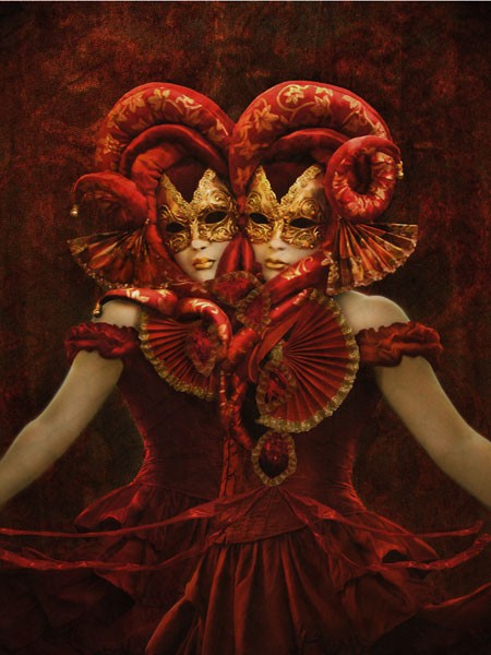 Babette, BAL DU MASK 4 (Maskenball, Masken, Venezianisch, nobel, edel, Adel,   Nostalgie, Fantasy, Karneval, Jugendzimmer, Schlafzimmer, Wohnzimmer, Treppenhaus, Wunschgröße, Digitalkunst, rot)