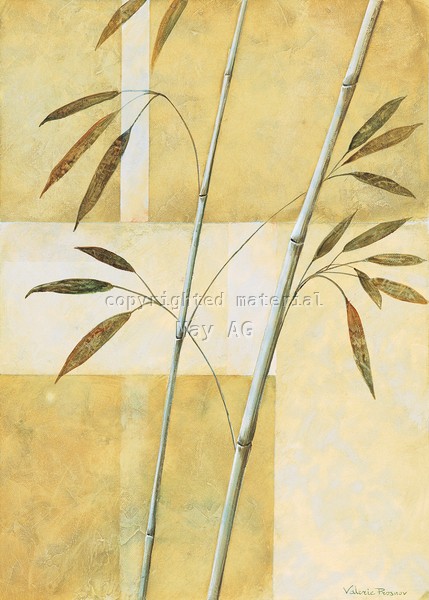 Valerie Prosnov, Bamboo I (Bambus, Zweige, geometrische Muster, Rechtecke, Farbfelder, modern, asiatisch, Treppenhaus, Wohnzimmer, Wunschgröße, beige)