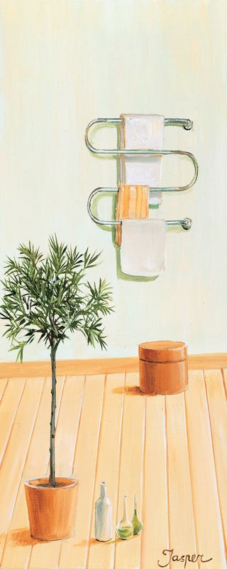 Jasper, Bathroom in green II (Handtuchhalter, Olivenbaum, Handtuch, Bad, Nostalgie, mediterran, Badezimmer, Treppenhaus, Wunschgröße, Malerei, grün, bunt)