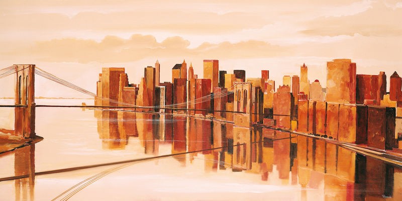 Renee, Cityview II (Städte, Metropole, Skyline, New York, Manhattan, Brooklyn Bridge, Brücke, Spiegelungen, Wunschgröße, modern, Wohnzimmer, Büro, Business)