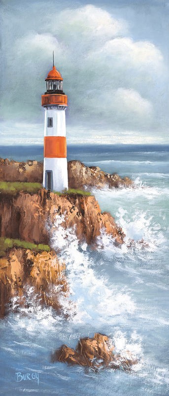 Burgy, Lighthouse I (Leuchtturm, Meer, Brandung, maritim, Küste, Felsen, Malerei, Meeresbrise, Treppenhaus, Badezimmer, Wohnzimmer, Wunschgröße, bunt)