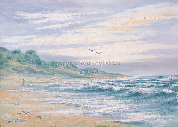 Reint Withaar, At the sea I (Meer, Düne, Sand, Dünengras, Wellen, maritim, Meeresbrise,  Wolkenhimmel, Malerei, Wohnzimmer, Treppenhaus, Wunschgröße, bunt)