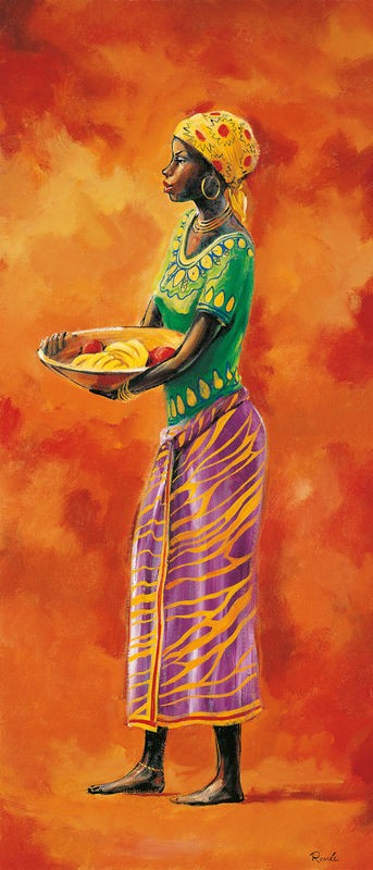 Renee, African lady 3-3 (Afrikanerin, Frau, Schale, Obstschale, Afrika,   Wunschgröße, modern, Ethnic, Wohnzimmer, Treppenhaus, orange/gelb/bunt)