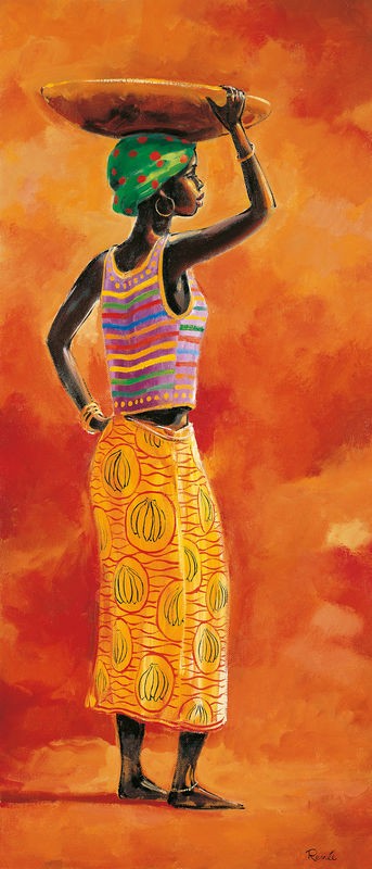 Renee, African beauty 1-3 (Afrikanerin, Frau, Schale, Tragering,  Afrika,  Wunschgröße, modern, Ethnic, Wohnzimmer, Treppenhaus, orange/gelb/bunt)