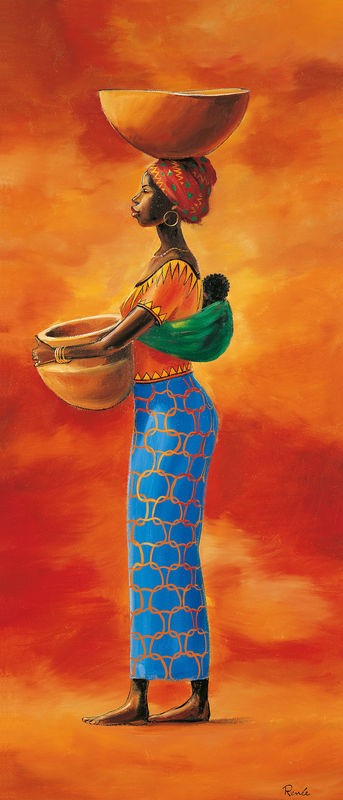 Renee, African beauty 3-3 (Afrikanerin, Frau, Schale, Tragering,  Afrika,  Wunschgröße, modern, Ethnic, Wohnzimmer, Treppenhaus, orange/gelb/bunt)