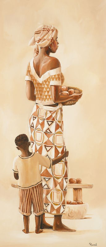 Renee, African family I (Afrikanerin, Frau, Mutter, Kind, Junge, modern, naturalistisch, Ethnic, Wohnzimmer, Treppenhaus, Wunschgröße, erdfarben)