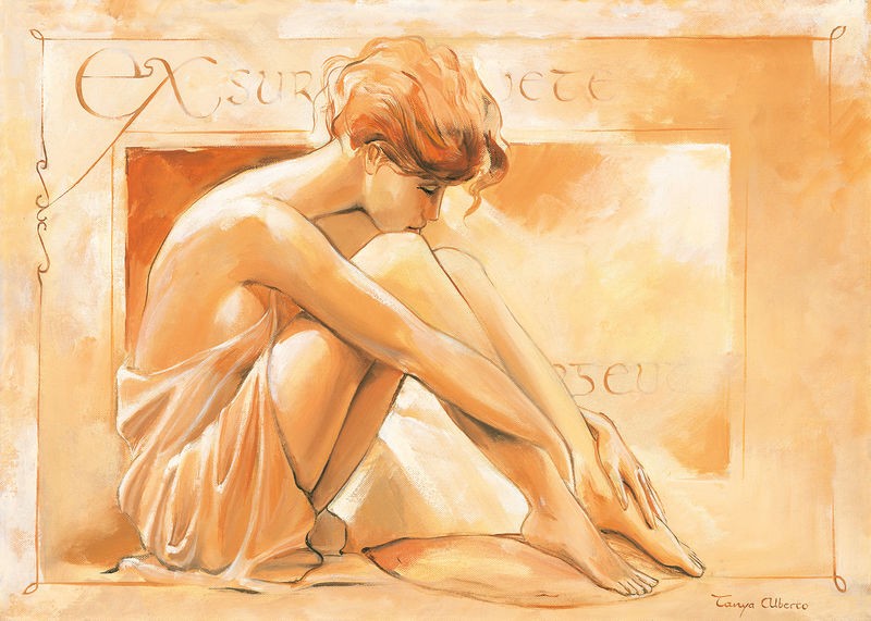 Tanya Alberto, Sitting beauty (Kamin, Akt, nackte Frau, Erotik, Schlafzimmer,  Wohnzimmer, Wunschgröße, creme/apricot)