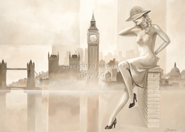 Jasper, London lady (Frau, Model, London, Tower Bridge, Big Ben,  Urlaub, Sommer, Nostalgie, Retro, Vintage, Wohnzimmer, Treppenhaus, Wunschgröße, Malerei, sepia)