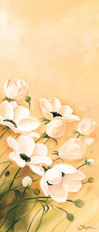 Jasper, White poppies 3-3 (Blumen, weiße Mohnblumen, Blüten, Knospen, Wohnzimmer, Treppenhaus, Schlafzimmer, Wunschgröße, Malerei, pastell, apricot)