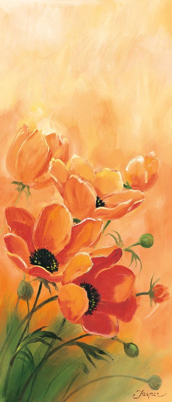 Jasper, Red poppies 1-3 (Blumen, rote Mohnblumen, Blüten, Knospen, Wohnzimmer, Treppenhaus, Schlafzimmer, Wunschgröße, Malerei, pastell, orange)