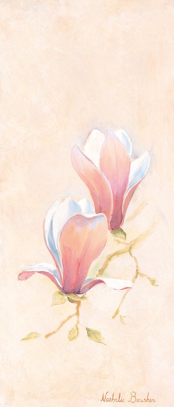 Nathalie Boucher, Magnolia 3-3 (Blumen, Blüte, Blütenblätter, Botanik, Pflanze, zart, Malerei, Treppenhaus, Schlafzimmer, Wohnzimmer, Wunschgröße, pastellfarben)