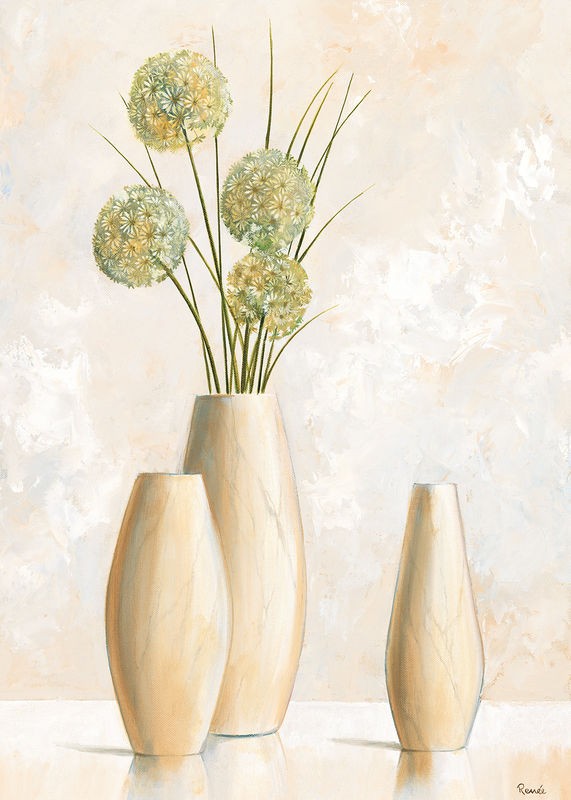 Renee, Vases with pastel I (Vasen, schlicht, weiß, pastell, Blumen, Blüten,  Stillleben, modern, Treppenhaus, Esszimmer, Küche, Wunschgröße)