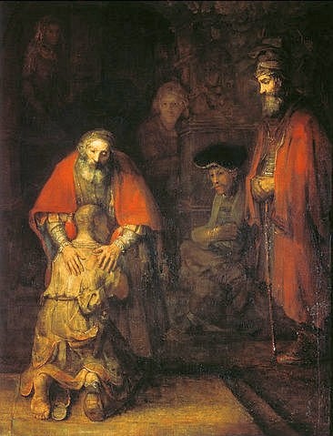 Rembrandt van Rijn, Die Heimkehr des Verlorenen Sohnes. Um 1666/69 (Rembrandt van Rijn,1606-1669,St. Petersburg,Eremitage,Altes Testament,Vater,Gefühl,Rembrandt van Rijn 1606-1669,Sohn,verlorener Sohn)