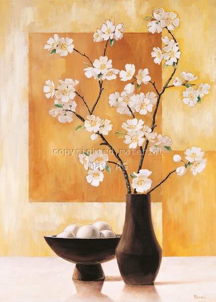 Renee, White blossom II (Vase, Schale, Eier, Blüten, Blütenzweig, Stillleben, modern, Treppenhaus, Esszimmer, Küche, Wunschgröße)