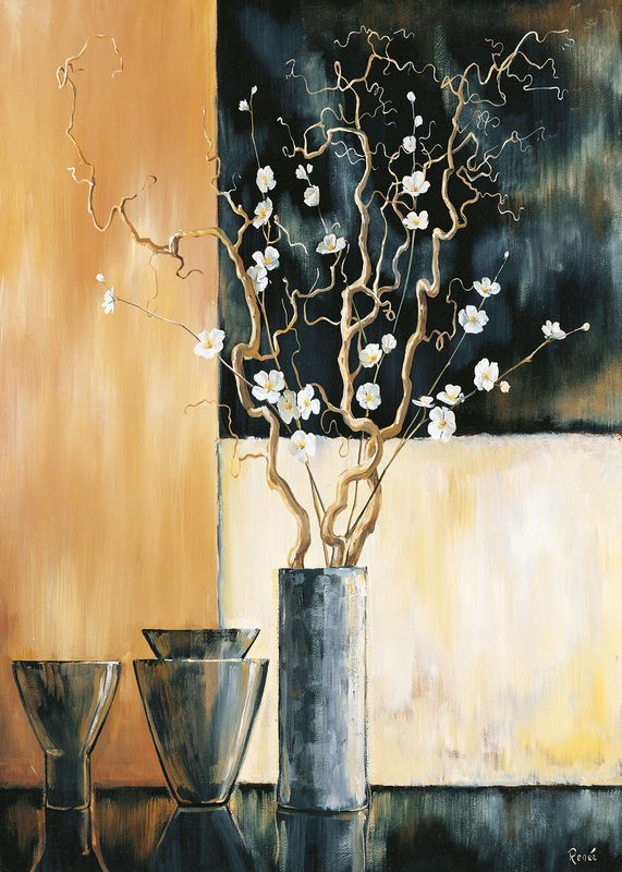 Renee, Ambiance II (Vasen, Becher, edel, vornehm, Blüten, Blütenzweig, Stillleben, modern, Treppenhaus, Esszimmer, Küche, Wunschgröße, beige/anthrazit)