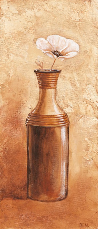 Frans Nauts, Daisy in vase III (Stillleben, Blumenvase, Mohnblume, Büte, zeitgenössich, Treppenhaus, Wohnzimmer, Esszimmer, Wunschgröße, Malerei, beige/gold)