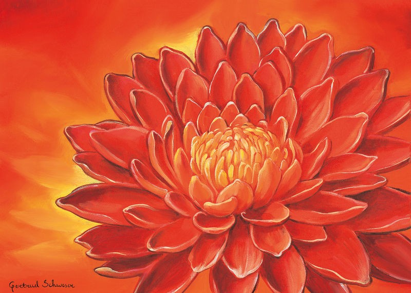 Gertrud Schweser, Red flowers II (Blume, Blüten, Blütenblätter, Botanik, Wunschgröße, Malerei, Treppenhaus, Wohnzimmer, Esszimmer, orange/rot)