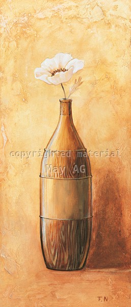 Frans Nauts, Morning Daisy I (Stillleben, Blumenvase, Mohnblume, Büte, zeitgenössich, Treppenhaus, Wohnzimmer, Esszimmer, Wunschgröße, Malerei, beige/gold)