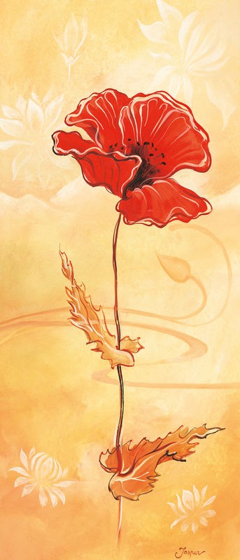 Jasper, Single red I (Blume, rote Mohnblume, Blüte,  Wohnzimmer, Treppenhaus, Schlafzimmer, Wunschgröße, Malerei, rot, orange)