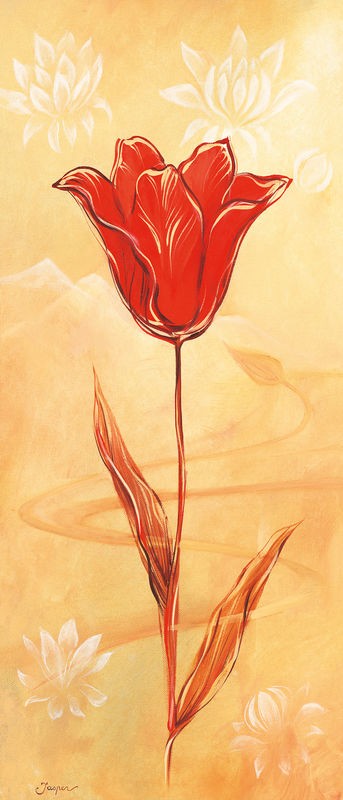 Jasper, Single red II (Blume, rote Tulpe, Blüte,  Wohnzimmer, Treppenhaus, Schlafzimmer, Wunschgröße, Malerei, rot, orange)