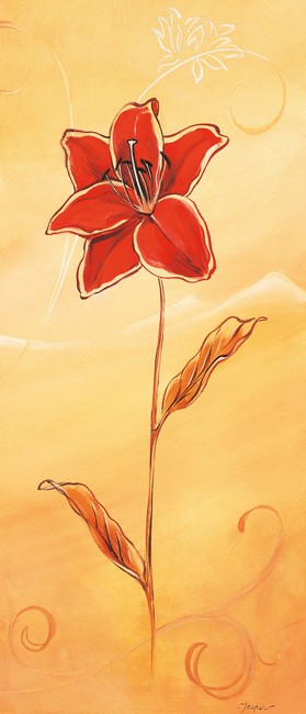 Jasper, Single red III (Blume, rote Lilie, Blüte,  Wohnzimmer, Treppenhaus, Schlafzimmer, Wunschgröße, Malerei, rot, orange)
