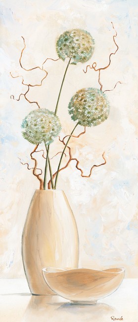 Renee, Vases with pastel III (Vasen, schlicht, weiß, pastell, Blumen, Blüten, Zweige, Stillleben, modern, Treppenhaus, Esszimmer, Küche, Wunschgröße)