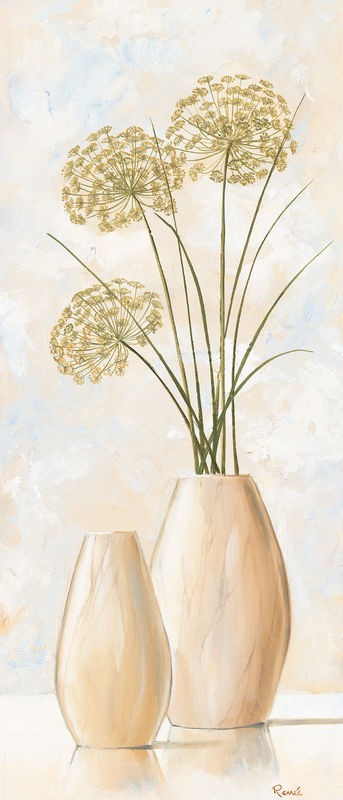 Renee, Vases with pastel IV (Vasen, schlicht, weiß, pastell, Blumen, Blüten,  Stillleben, modern, Treppenhaus, Esszimmer, Küche, Wunschgröße)