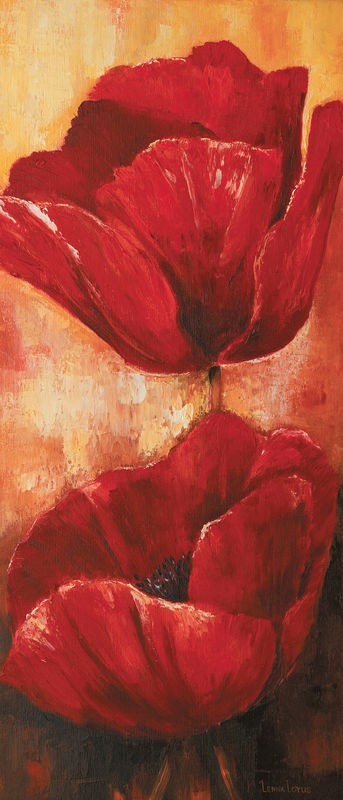 Lenna Lotus, Poppies I (Mohnblumen, Blumen, Blüten, Pflanzen, Sommer, Treppenhaus, Wohnzimmer, Esszimmer, Wunschgröße, Malerei, bunt)