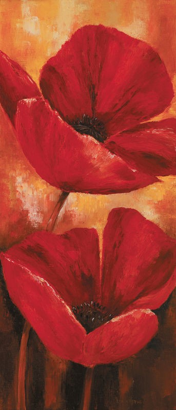 Lenna Lotus, Poppies II (Mohnblumen, Blumen, Blüten, Pflanzen, Sommer, Treppenhaus, Wohnzimmer, Esszimmer, Wunschgröße, Malerei, bunt)