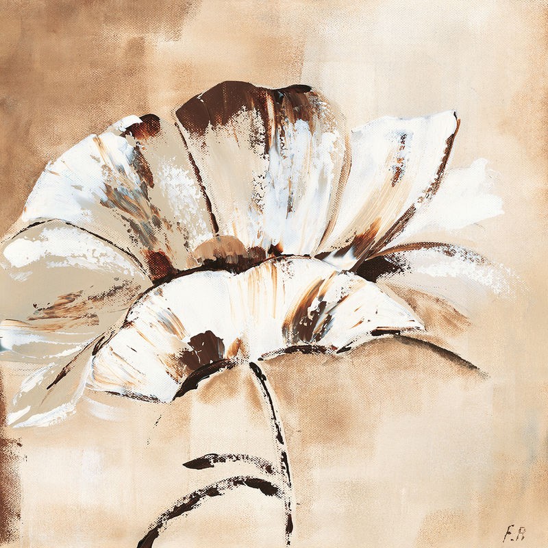 Florenti, Flower in beige I (Blume, Blüte, modern, zeitgenössisch, dekorativ, Malerei, Wunschgröße, Treppenhaus, Esszimmer, Wohnzimmer, beige)