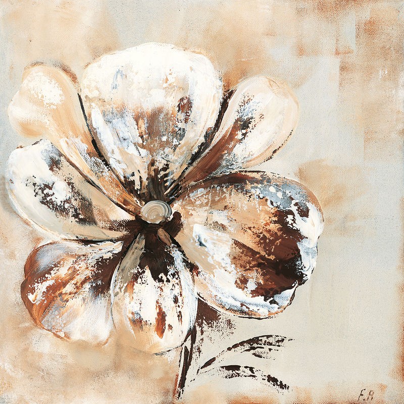 Florenti, Flower in beige II (Blume, Blüte, modern, zeitgenössisch, dekorativ, Malerei, Wunschgröße, Treppenhaus, Esszimmer, Wohnzimmer, beige)
