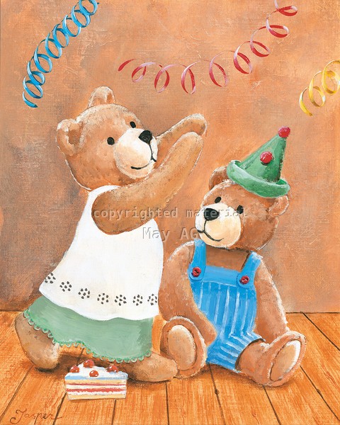 Jasper, Party bears (Teddy, Bären, Kuscheltiere, Spielzeug, Party, Geburtstag, Feiern, Spaß, Nostalgie, Vintage, niedlich, putzig, Kinderzimmer, Wohnzimmer, Treppenhaus, Wunschgröße, Malerei, bunt)