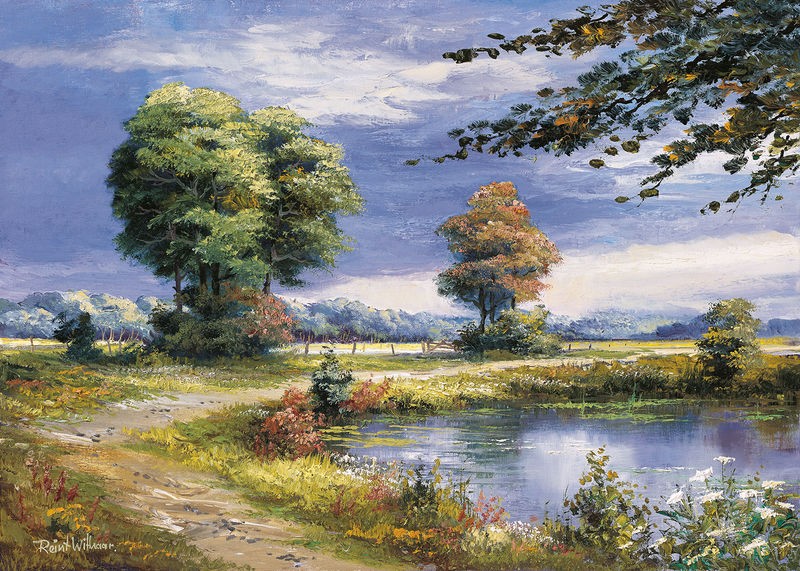 Reint Withaar, Beautiful lake (Teich, Tümpel, Weg, Bäume, Einsamkeit, Ruhe, Idylle, Landschaft, Treppenhaus, Wohnzimmer, Esszimmer, Malerei, Wunschgröße, bunt)