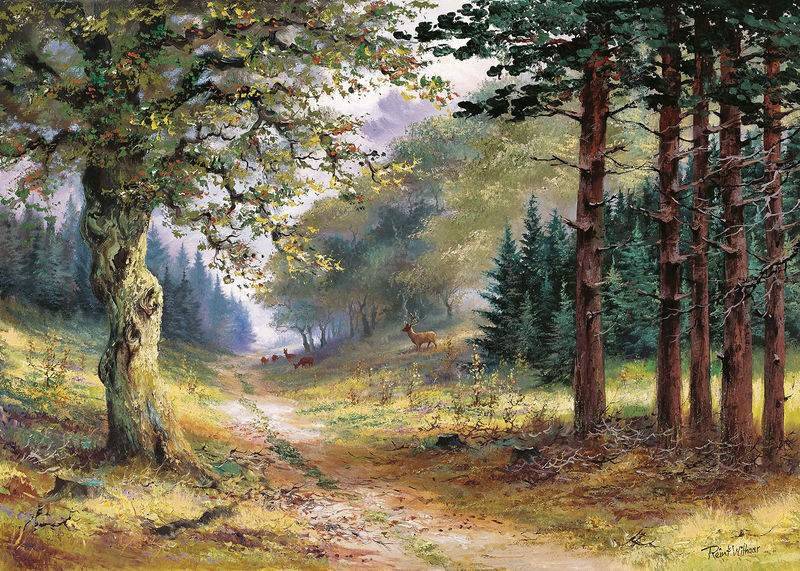 Reint Withaar, Trees (Wald, Waldweg, Weg, Bäume, Einsamkeit, Ruhe, Idylle, Landschaft, Treppenhaus, Wohnzimmer, Esszimmer, Malerei, Wunschgröße, bunt)