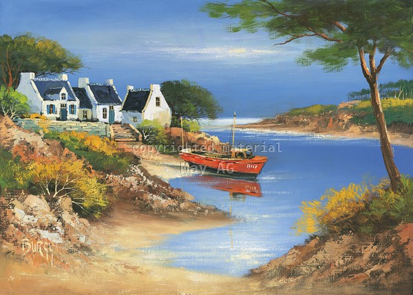 Burgy, Bretagne II (Landschaft, Fluss, Frankreich, Bretagne, Urlaub, Malerei,  Treppenhaus, Wohnzimmer, Wunschgröße, bunt)