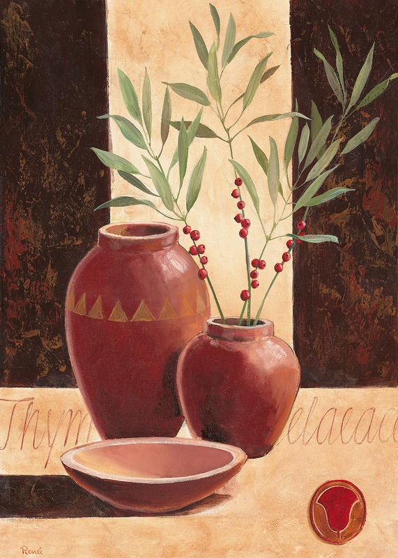 Renee, Tyme (Vasen, Schale, Terrakotta, mediterran, Thymian, Stillleben, modern,  Treppenhaus, Esszimmer, Küche, Wunschgröße)