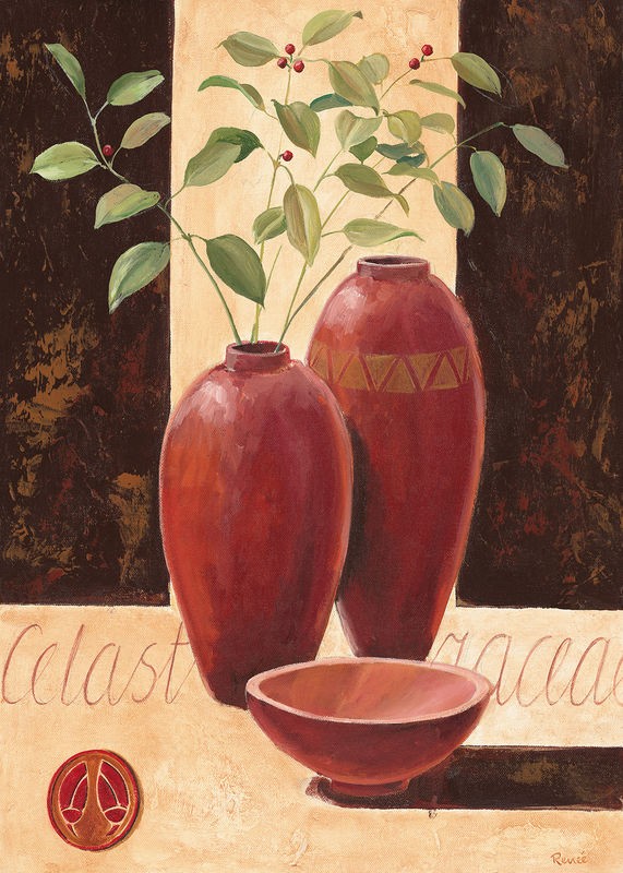 Renee, Celastracea (Vasen, Schale, Terrakotta, mediterran, Spindelstrauch, Stillleben, modern,  Treppenhaus, Esszimmer, Küche, Wunschgröße)