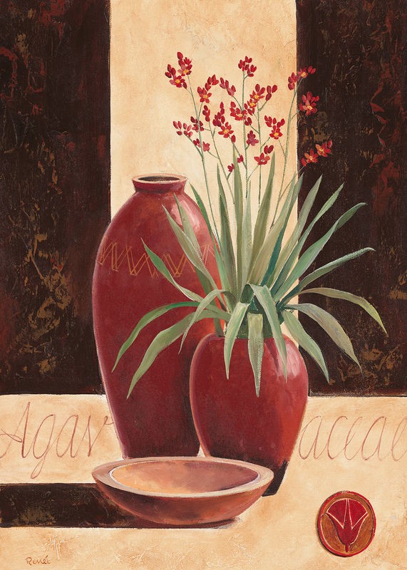 Renee, Agavacea (Vasen, Schale, Terrakotta, mediterran, Agave, Stillleben, modern,  Treppenhaus, Esszimmer, Küche, Wunschgröße)