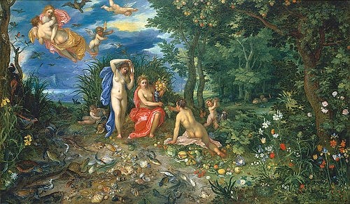 JAN BRUEGHEL DER ÄLTERE, Ceres und die vier Elemente (Figuren von H.van Balen) (Kupfer,Brueghel d.Ä.,Jan,Wien,Kunsthistorisches Museum,1568-1625,Allegorie,Ceres,Garten,Brueghel d.Ä., Jan,elemente,16. Jahrhundert,17. Jahrhundert,Füllhorn)