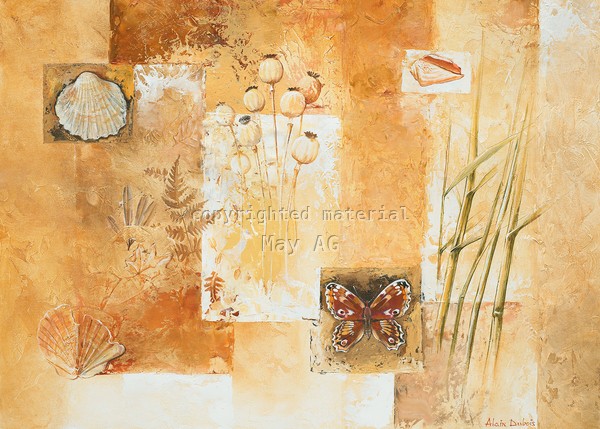 Alain Dubois, Nature II (Herbst, Herbstfarben, Tannenzapfen, Blätter, modern, Malerei, Wohnzimmer, Treppenhaus, Wunschgröße, bunt)