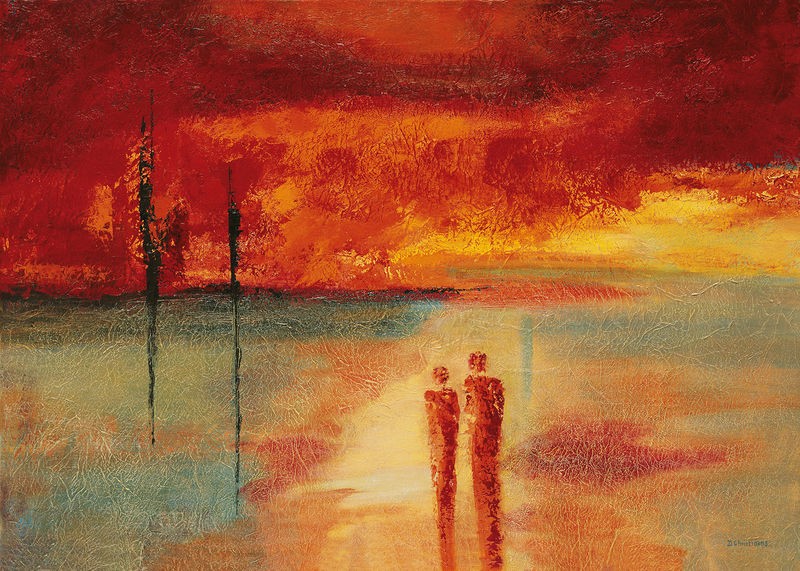 Dien Christiaans, Far away II (Malerei, Abstrakte Kunst, figurativ, Personen, Menschen, Farbflächen, Struktur, Büro, Wohnzimmer, Modern, Wunschgröße, bunt)