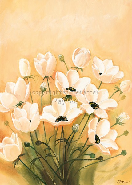 Jasper, White poppies 2-3 (Blumen, weiße Mohnblumen, Blüten, Knospen, Wohnzimmer, Treppenhaus, Schlafzimmer, Wunschgröße, Malerei, pastell, apricot)