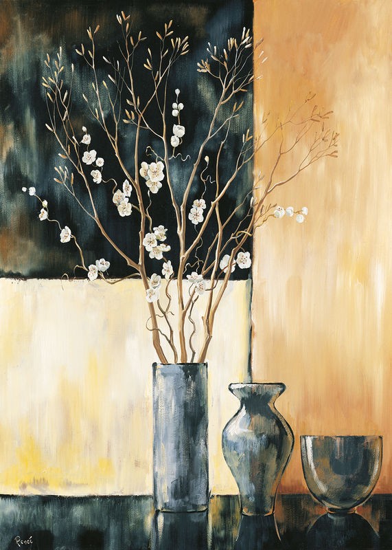 Renee, Ambiance I (Vasen, edel, vornehm, Blüten, Blütenzweig, Stillleben, modern, Treppenhaus, Esszimmer, Küche, Wunschgröße, beige/anthrazit)