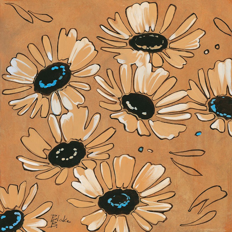 B. Blake, Happy daisies I (Blumen, Blüten, Retro, Hippie, flower power, Wohnzimmer, Treppenhaus, Wunschgröße, beige)