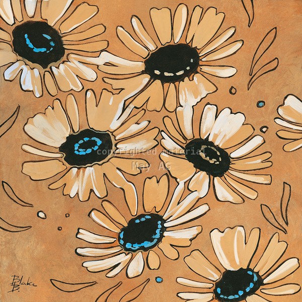 B. Blake, Happy daisies II (Blumen, Blüten, Retro, Hippie, flower power, Wohnzimmer, Treppenhaus, Wunschgröße, beige)