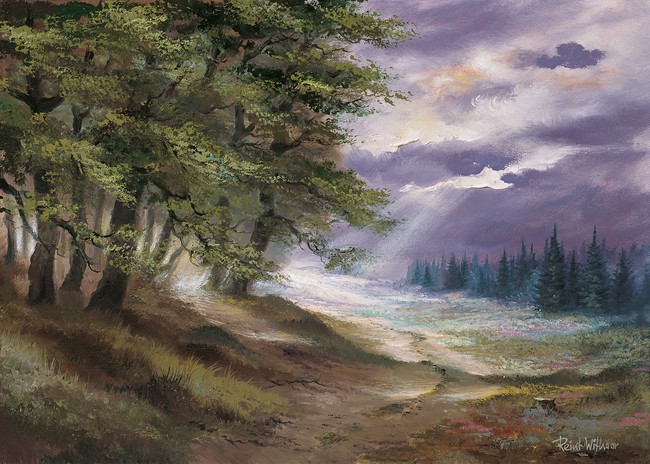 Reint Withaar, In the woods (Wald, Waldrand, Weg, Bäume, Einsamkeit, Ruhe, Idylle, Landschaft, Treppenhaus, Wohnzimmer, Esszimmer, Malerei, Wunschgröße, bunt)