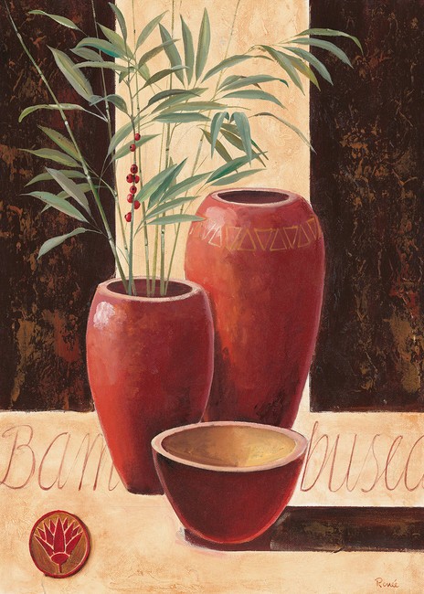 Renee, Bambuseo (Vasen, Schale, Terrakotta, mediterran, Bambus, Stillleben, modern,  Treppenhaus, Esszimmer, Küche, Wunschgröße)