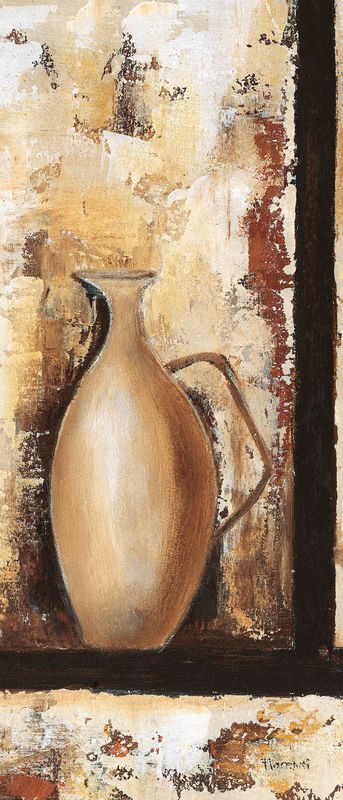 Florenti, Vases III (Stillleben, Krug, modern, zeitgenössisch, dekorativ, Malerei, Wunschgröße, Treppenhaus, Esszimmer, Wohnzimmer, beige)